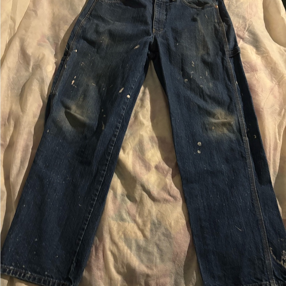 Dickies Men's carpenter Blue Jeans with white paint